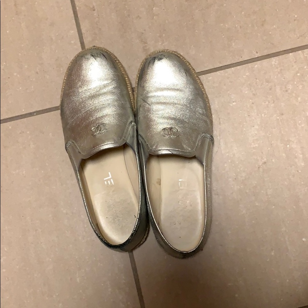 Chanel silver espadrilles size 6